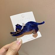 Glitter Cat Acrylic Alligator Hair Clips, with Platinum Plated Iron Clip for Women and Girls, Dark Blue, 28x89x12mm(ANIM-PW0002-07C)
