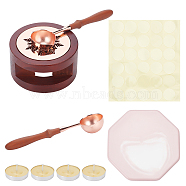 CRASPIRE DIY Stamp Making Kits, Including Wooden Sealing Wax Melting Furnace, Porcelain Cup Coasters, Brass Wax Sticks Melting Spoon, Candle and Gift Tag Labels Self-Adhesive Present Stickers, Rose Gold, 7pcs/set(DIY-CP0004-47RG)