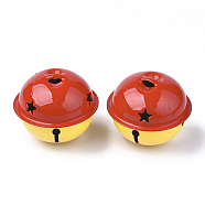 Iron Bell Pendants, Two Tone Color, Red, 33.5x40mm, Hole: 8x3mm(IFIN-S702-11B)