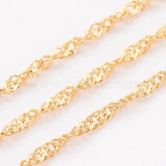 3.28 Feet Ion Plating(IP) 304 Stainless Steel Singapore Chains, Water Wave Chains, Soldered, Faceted, Golden, 2mm(X-CHS-H007-12G)
