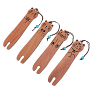 4Pcs 4 Styles Wood Bookmarks, Cat, Camel, 205mm, 1pc/style(AJEW-DR0001-35)