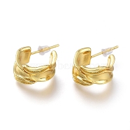 Brass Half Hoop Earrings, with Steel Pin and Plastic Ear Nuts, Long-Lasting Plated, Textured, Real 18K Gold Plated, 14mm, Pin: 0.7mm(EJEW-H104-10G)