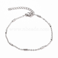 304 Stainless Steel Cable Chain Bracelets, with Tube Beads and Lobster Claw Clasps, Stainless Steel Color, 7-1/4 inch(18.5cm)(BJEW-JB05653)