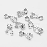 Rhodium Plated 925 Sterling Silver Pendant Bails, Ice Pick & Pinch Bails, Platinum, 15mm, Hole: 4x5mm, Pin: 0.8mm(STER-A102-003P)