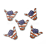 American Flag Theme Single Face Printed Aspen Wood Gesture Big Pendants, Shaka Sign Charm, Chocolate, 43.5x55x2.5mm, Hole: 1.6mm(WOOD-G014-17)