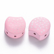 Spray Painted Wood Multi-Strand Links, with White Polka Dot Pattern, Pink, 21.5x20x10mm, Hole: 1.8mm(WOOD-S055-21B)