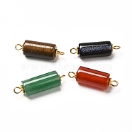Natural & Synthetic Mixed Gemstone Link Connectors, with Tibetan Style Alloy Daisy Spacer Beads and 304 Stainless Steel Eye Pin, Golden, Column, 25~26x8mm, Hole: 1.8~2mm(PALLOY-JF00889)