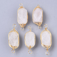 Natural Quartz Crystal Links Connectors, Rock Crystal, Brass Wire Wrapped Links, Faceted, Column, Golden, 22.5~32x9~12x8~9mm, Hole: 1.2mm(X-G-T131-04E)