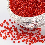 12/0 Glass Seed Beads, Silver Lined, Red, 2mm, Hole: 0.5mm, about 30000pcs/pound(SSDB25)