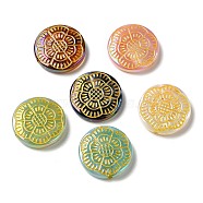 Plating Opaque Acrylic Beads, Golden Metal Enlaced, Flat Round, Mixed Color, 23x5mm, Hole: 2.3mm(MACR-D025-16)