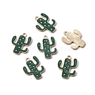 Alloy Enamel Pendants, Cactus, Light Gold, Dark Green, 22x17x1.5mm, Hole: 1.8mm(ENAM-CJC0012-022)