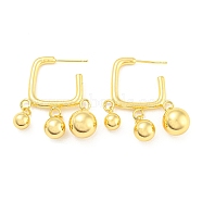 Rack Plating Brass Round Ball Dangle Stud Earrings, Rectangle Half Hoop Earrings, Long-Lasting Plated, Lead Free & Cadmium Free, Real 18K Gold Plated, 33.4x25.4mm(EJEW-A028-18G)