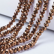 Electroplate Transparent Glass Beads Strands, Full Plated, Faceted, Rondelle, Copper Plated, 10x8mm, Hole: 1mm, about 63~65pcs/strand, 49~50cm(EGLA-A034-T10mm-UA04)