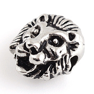 Tibetan Style Alloy Beads, Lion, Cadmium Free & Nickel Free & Lead Free, Antique Silver, 12.5x11x7.5mm, Hole: 2.5mm, about 330pcs/1000g(TIBE-S298-112AS-FF)