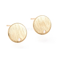 Brass Stud Earring Findings, Long-Lasting Plated, Flat Round, Real 18K Gold Plated, 10x1mm, Hole: 1.2mm, Pin: 0.7mm(KK-F820-41G)