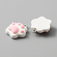 Opaque Resin Pendants, with Platinum Plated Iron Loops, Cat Claw Charm, Pink, 20.5x19x6.5mm, Hole: 2mm(RESI-TAC0004-26C)