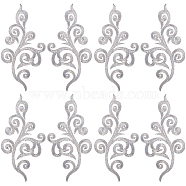 Ethnic Style Flower Pattern Computerized Embroidery Appliques, Metallic Thread Embroidery Iron on Ornament Accessories, Silver, 175~177x88~89x1mm(PATC-WH0010-36B)