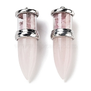 Natural Rose Quartz Pointed Big Pendants, Bullet Charms with Stainless Steel Color Plated Stainless Steel Findings, 51.5x16.5mm, Hole: 6x4.5mm(G-B077-02P-01)