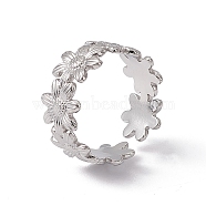 304 Stainless Steel Ring Flower Wrap Open Cuff Ring for Women, Stainless Steel Color, US Size 6 1/2(16.9mm)(RJEW-C045-17P)