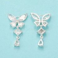 Clear Glass Pendnants, with Brass Findings, Butterfly Charms, Silver, 31x17.5x4mm, Hole: 4.5x3mm(KK-P228-14S)