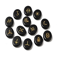 13Pcs Natural Obsidian Rune Stone, Healing Stone for Reiki Balancing, Oval, Divination Supplies, 20.5x15x6mm(G-C095-02C)