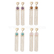 4 Pair 4 Style Natural & Synthetic Mixed Gemstone Beaded Dangle Chandelier Earrings, Golden Brass Heart with Tassel Long Drop Earrings for Women, 80mm, Pin: 0.7mm, 1 Pair/style(EJEW-TA00211)