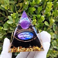 Orgonite Pyramid Resin Energy Generators, Reiki Natural Amethyst & Natural Obsidian Chips Inside for Home Office Desk Decoration, Aquarius, 50mm(PW-WG55248-11)