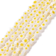 Handmade Millefiori Glass Bead Strands, Flower, Yellow, 3.7~5.6x2.6mm, Hole: 1mm, about 88~110pcs/Strand, 15.75''(40cm)(LAMP-J035-4mm-74)