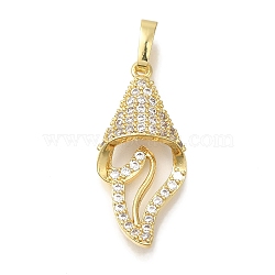 Rack Plating Brass Micro Pave Cubic Zirconia Pendants, Shell, Cadmium Free & Lead Free, Long-Lasting Plated Charms, with Jump Ring, Real 18K Gold Plated, 29x13x6mm, Hole: 7x4.5mm(KK-C081-01G)