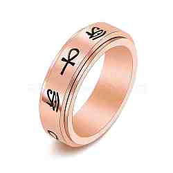 Eye of Horus & Ankh Cross Pattern Titanium Steel Rotating Fidget Band Ring, Fidget Spinner Ring for Anxiety Stress Relief, Rose Gold, US Size 9(18.9mm)(MATO-PW0001-058D-03)