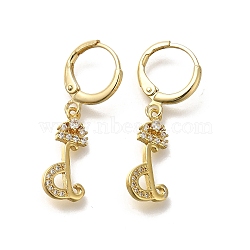 Brass Clear Cubic Zirconia Hoop Earrings, Real 18K Gold Plated, Letter D, 31.5mm,  pendants: 17.5x8.5x2mm(EJEW-M045-01D)