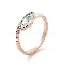 Ion Plating(IP) 304 Stainless Steel Rhinestone Cuff Rings, Horse Eye, Rose Gold, US Size 8(18.1mm)(RJEW-P101-01RG)