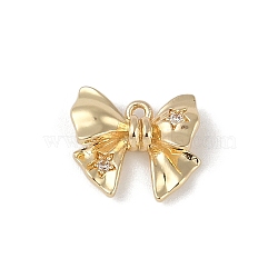 Brass Micro Pave Clear Cubic Zirconia Charms, Bowknot, Golden, 8.5x10x3mm, Hole: 0.8mm(KK-Z065-06G)