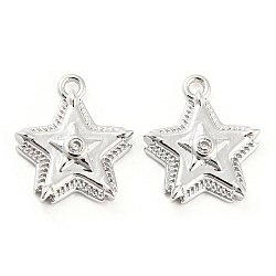 Brass Micro Pave Cubic Zirconia Charms, Cadmium Free & Nickel Free & Lead Free, Star, Real Platinum Plated, 13x11x3mm, Hole: 1.2mm(KK-E090-35P)