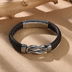 Braided Microfiber Leather Cord Bracelets for Men, with 316 Surgical Stainless Steel Polished Buckle and 304 Stainless Steel Finding, Stainless Steel Color, 9-1/2 inch(24cm)(BJEW-Z081-03P-02)