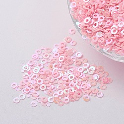 Ornament Accessories Plastic Paillette/Sequins Beads, Ring, Pink, 2x0.1mm, Hole: 0.8mm(PVC-E001-06-RC01)