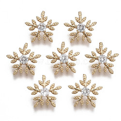 Brass Micro Pave Cubic Zirconia Charms, Flower, Long-Lasting Plated, Light Gold, Clear, 11x12x6mm, Hole: 1.8mm(KK-R111-059)