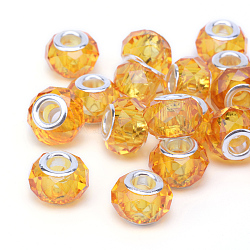 Handmade Glass European Beads, Large Hole Beads, Silver Color Brass Core, Gold, 14x8mm, Hole: 5mm(X-GPDL25Y-50)