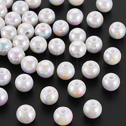 Opaque Acrylic Beads, AB Color Plated, Round, White, 8x7mm, Hole: 2mm(X-MACR-S370-D8mm-01)