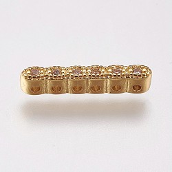 Brass Micro Pave Cubic Zirconia Spacer Bars, Clear, Golden, 15.5x2.5x3mm, Hole: 1mm(KK-I614-038B-G)