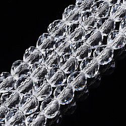 Transparent Glass Beads Strands, Faceted, Teardrop, Clear, 4.5~5x4x4mm, Hole: 1mm, about 97~101pcs/strand, 16.54~18.5 inch(42~47cm)(GLAA-N045-002-C03)