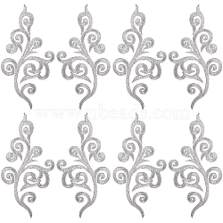 Ethnic Style Flower Pattern Computerized Embroidery Appliques, Metallic Thread Embroidery Iron on Ornament Accessories, Silver, 175~177x88~89x1mm(PATC-WH0010-36B)