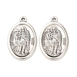 Religion Tibetan Style Alloy Pendants, Oval with St Espedito Charms, Lead Free & Cadmium Free, Antique Silver, 26x16.5x3mm, Hole: 1.5mm, about 307pcs/1000g(FIND-Z099-17AS-02)