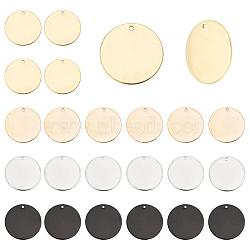 PandaHall Elite 24Pcs 4 Style PVD Vacuum Plating 304 Stainless Steel Pendants, Blank Stamping Tag, Flat Round, Mixed Color, 25x1mm, Hole: 1.4mm, 6pcs/colors(STAS-PH0003-80)