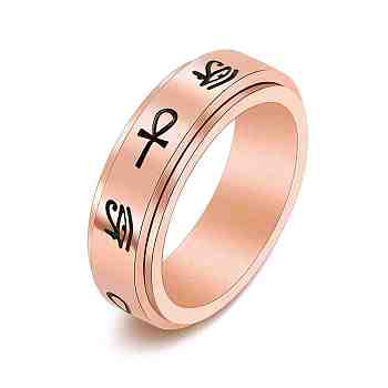 Eye of Horus & Ankh Cross Pattern Titanium Steel Rotating Fidget Band Ring, Fidget Spinner Ring for Anxiety Stress Relief, Rose Gold, US Size 9(18.9mm)