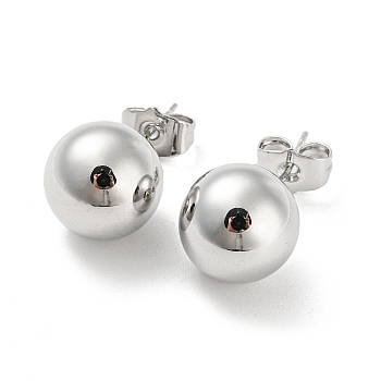 Brass Stud Earrings, Round Ball, Platinum, 24x12mm
