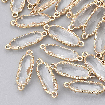 Glass Links, with Light Gold Plated Eco-Friendly Alloy Findings, Faceted, Oval, Clear, 21x7x3mm, Hole: 1.2mm