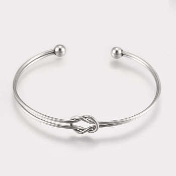 201 Stainless Steel Cuff Bracelets, Knot, Stainless Steel Color, 1-7/8 inchx2-1/2 inch(4.7x6.3cm), 4mm