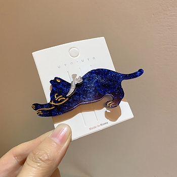 Glitter Cat Acrylic Alligator Hair Clips, with Platinum Plated Iron Clip for Women and Girls, Dark Blue, 28x89x12mm