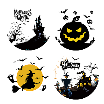 PVC Wall Sticker, for Window or Stairway Home Decoration, Square, Halloween Themed Pattern, 18x18x0.03cm, 4pcs/set